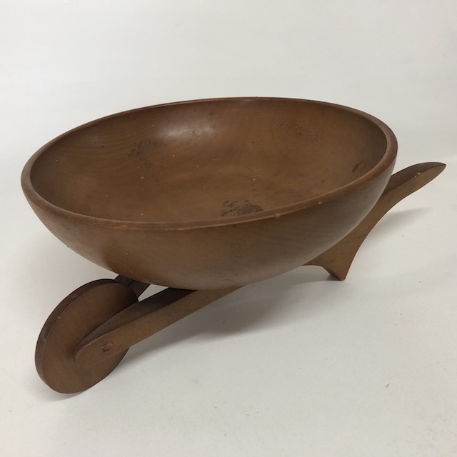 BOWL, Teak Wood Wheel Barrow 